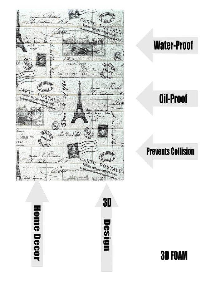 Lukzer 8PC Self Adhesive 3D Vintage Wallpaper DIY Wall Sticker Panels Ideal for Home Décor Sheet Bathroom Living Room (Paris Design/70 x 77cm) - Image 5